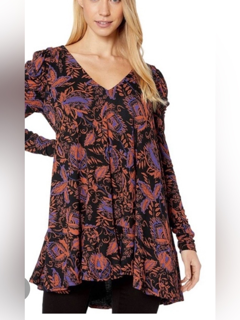 Free People Women's Floral Print Long Sleeve Tunic Medium